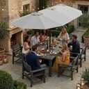 Kingdura 15ft Large Patio Umbrella with Base Included, Double-Sided Rectangle Outdoor Table Umbrella with 12 Reinforced Ribs, Crank Lift for Market Pool Deck Backyard, Light grey