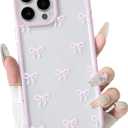 NITITOP Compatible with iPhone 16 Pro Case Cute Clear Durable Ribbon Bowknot Pattern for Girls Women Soft TPU Transparent Full Camera Lens Shockproof Protective Phone Cover - Pink
