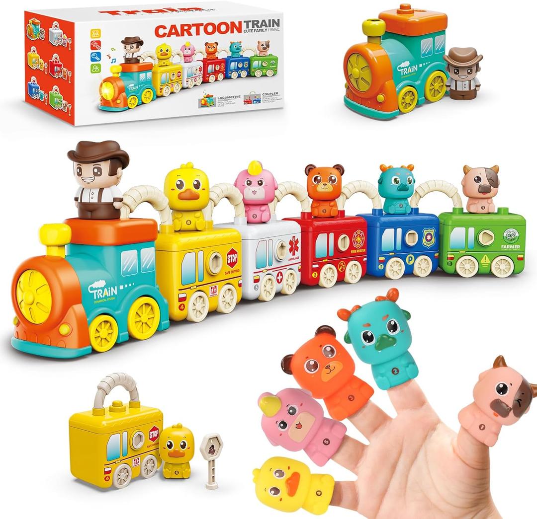 Learning Toys for Toddlers 2 3 4 Years, Musical Educational Farm Train Montessori Learning Toy with 6 Farm Animals and Farmer Learn, Key Unlock Fun, Easter Christmas Birthday Gift for Kids Boys Girls