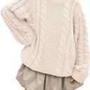 Trendy Queen Cable Knit Oversized Sweaters Womens Cozy Pullover Sweater Fall Winter Clothes (Large, Cream)