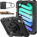 SEYMAC stock Case for iPad mini 7 (A17 Pro) 2024/ Mini 6 8.3'' with Screen Protector Pencil Holder [360 Rotating Hand Strap] &Stand, Drop-Proof Case for iPad mini 7th/6th Generation 8.3", Black