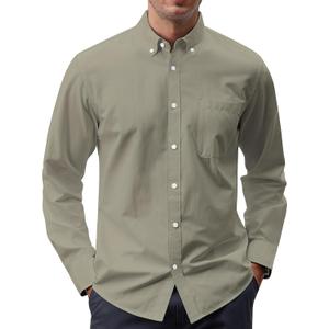 J.VER Men's Oxford Shirt Solid Casual Button Down Collar Shirts Long Sleeve Dress Shirts with Pocket (Large, Light Olive Green)