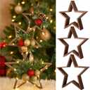 3 Pcs Wooden Star for Crafts Table Decoration with LED Light Christmas Tabletop Centerpiece Rustic Farmhouse Star Sign DIY Craft for Home Fireplace Mantle Bookshelf Tiered Tray Decor