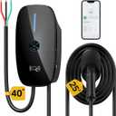 Level 2 EV Charger 48 Amp - J1772 Charger with APP Control, Round Screen Display, Hardwired Installation, WiFi Enabled, 25ft Cable, Indoor/Outdoor, 240V Electric Vehicle Charging Station Black