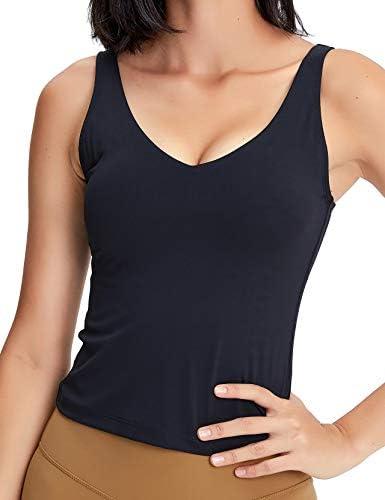 POSHDIVAH Women Sports Bra Longline Padded Tank Top Naked Feeling Workout Fitness Running Yoga Tops Medium