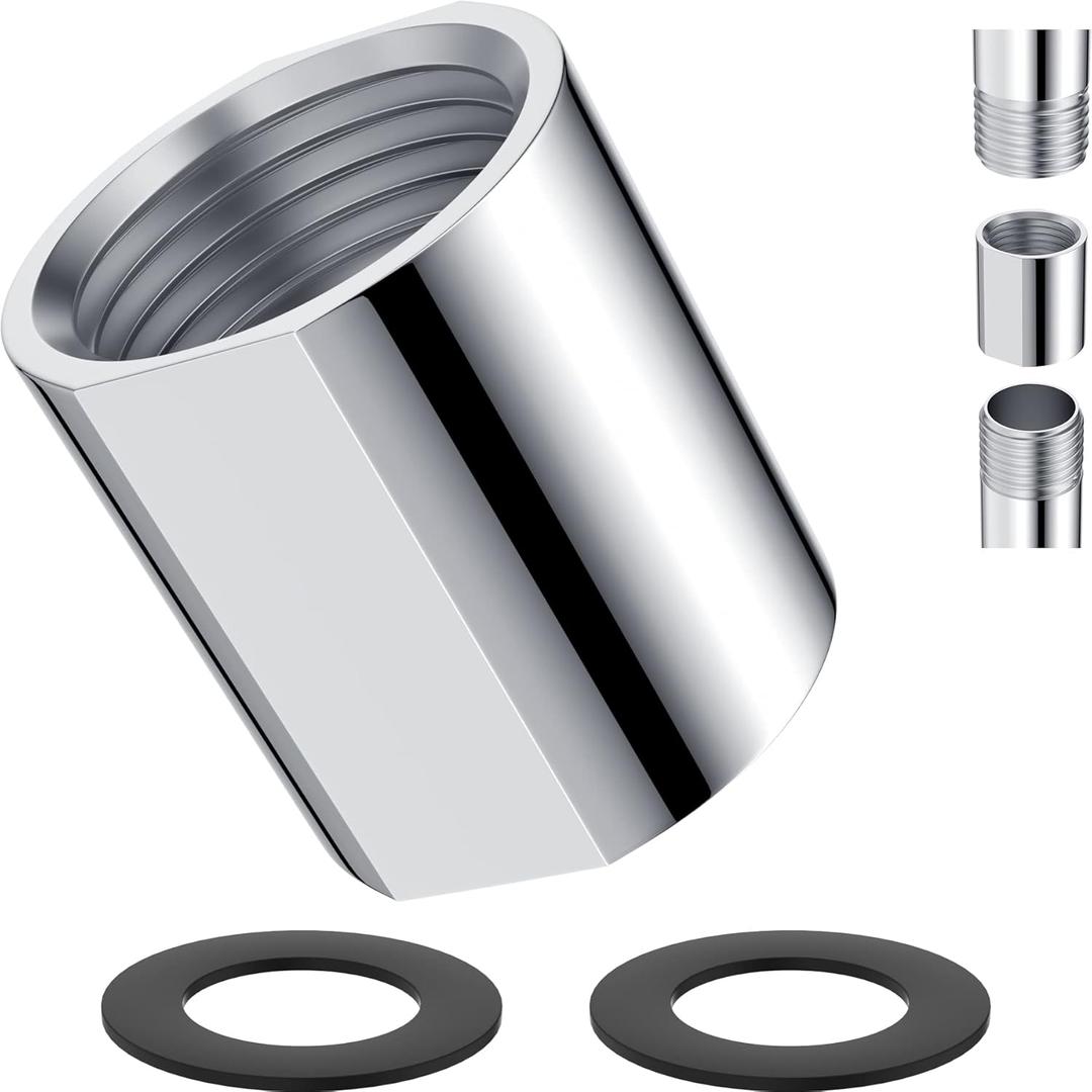 iFealClear Brass Pipe Fitting 1/2 inch G Female Thread, Shower Coupling, G1/2 IPS Thread Converter Adapter for Bathroom Pipes, Hose Extender,Home Plumbing, Extra Washer, Chrome