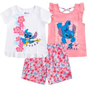 Disney Girls 3-Piece Shirts and Short Set: Wide Variety Includes Minnie, Frozen, and Princess (4T, Lilo and Stitch)