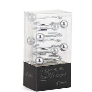 Luxury S Shower Curtain Hooks (12-Pack) Hotel Quality Silver Chrome Finish | Bathroom Accessories | Non-Slip Ball End | Easy to Hang