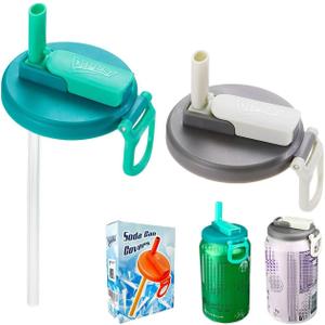 2 Color Soda Can Lids with Straw- Set of 2, Reusable pop can lids for Canned,BPA-Free Can Covers for Soda, Leak-Proof Design(Green & Grey)