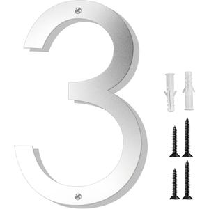 Friendship 12 Inch Modern House Numbers for Outside Silver Coated Floating Metal Address Numbers Plaques for Mailbox & Home Sign (Silver 3)