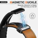 Genuine Leather Watch 8 Band Compatible with Samsung Galaxy Watch 8 40mm 44mm/ 8 Classic 46mm, Magnetic Buckle Silicone Bottom Design Adjustable Wristbands Accessories for Men and Women