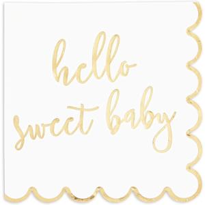 50 Pack Scalloped Hello Sweet Baby Napkins for Baby Shower Decorations (6.3 In)