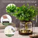 2 Set Vintage Glass Vase Rustic Farmhouse Lantern Decor with Artificial Plants Lights Decorative Clear Vase for Home Decor Floral Arrangement Dining Table Centerpieces(Eucalyptus Leaf)