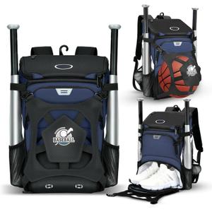 Baseball Backpack for Adult and Youth, Large Capacity Lightweight Softball Bag With Shoe Compartment and Fence Hook for TBall Bat & Equipment, Waterproof for Helmet, Gloves (Darkblue)