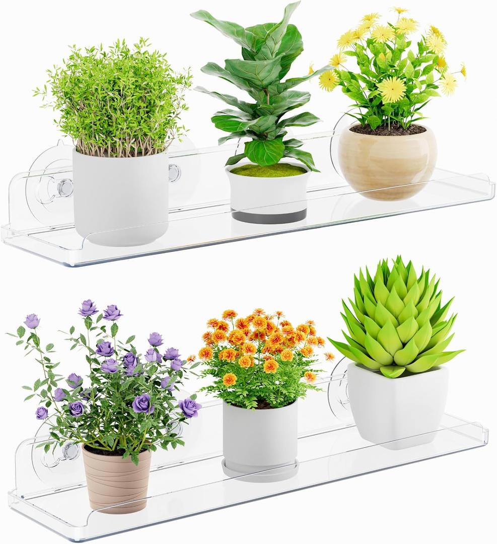 Lifewit Window Plant Floating Shelves 14.6x3.6, 2 Pack Acrylic Suction Cup Shelf, Window Sill Extender for Indoor Succulent Plants, Micro Greens, Seed Starter Pots, Herb Planters 37 x 9 cm/14.6x3.6, 3.9 X 14.96 X 1.89 Inches