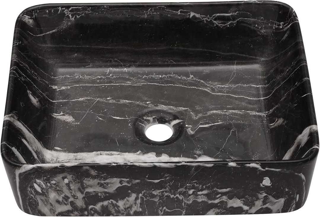 Lordear 19"x15" Rectangular Vessel Sink  Modern Above Counter Bathroom Sink Marble Porcelain Ceramic Vanity Art Basin
