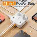 TESSAN Surge Protector Power Strip, 10 Ft Flat Plug Extension Cord with 3 USB (1 USB C) 8 Outlets, 1250W, 900J Protection, 3 Sided Outlet Extender with Power Switch for Office, Dorm Room, White