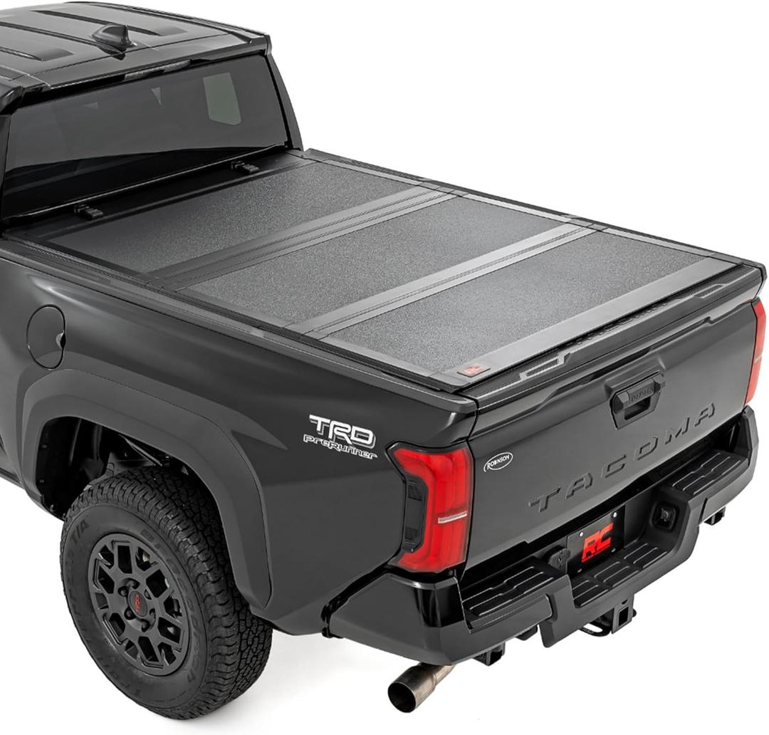 Rough Country Hard Tri-Fold Truck Bed Tonneau Cover for Toyota Tacoma (2024-2025) - Aluminum Flip-Up Folding Bed Cover, Fits 5' (60.3") Bed