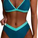 SUUKSESS Women Triangle High Cut Bikini Sets Sexy High Waisted 2 Piece Swimsuit (Medium, 57 Green Blue)