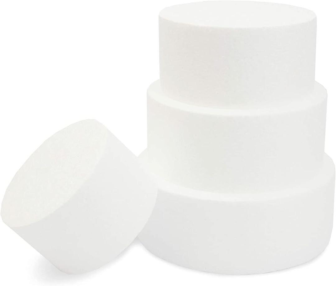 Bright Creations Foam Cake Rounds 4-Tier Dummy Set - 5, 6, 7 & 8-Inch Tiers, White - Dummy Cakes for Decorating Practice