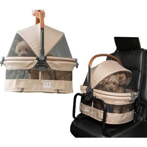 Pet Gear No-Zip View 360 Ultra Lite Pet Safety Carrier & Car Seat for Small Dogs & Cats Push Button Entry, 15", Wheat
