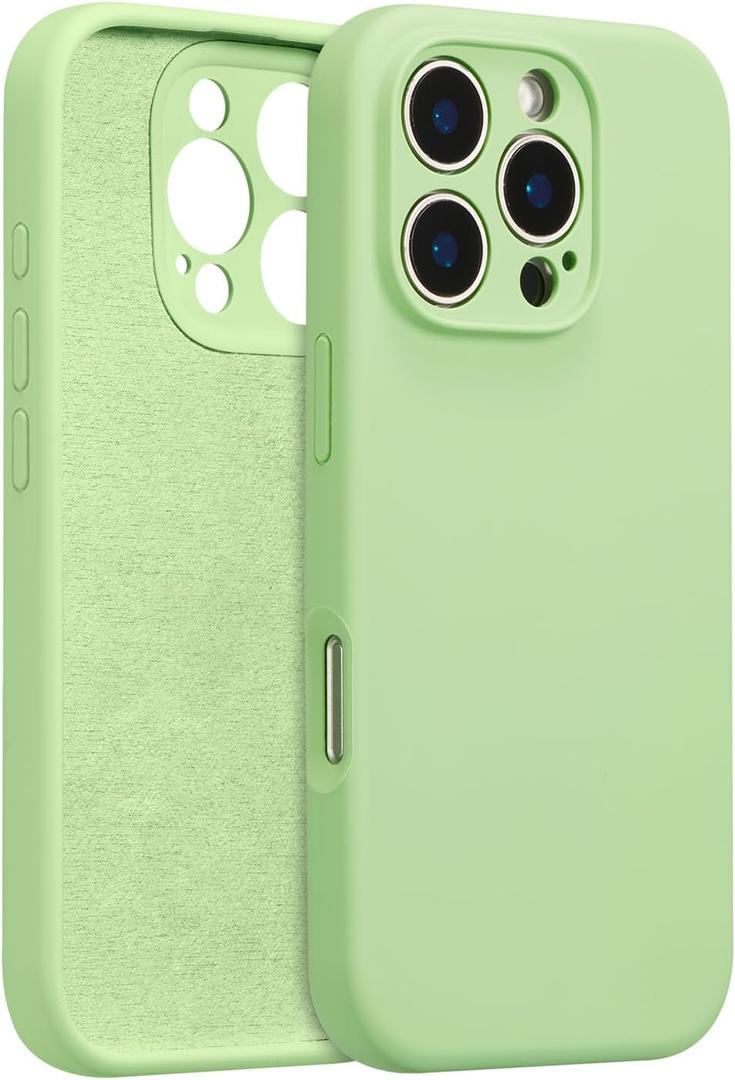 for iPhone 16 Pro Max Case Silicone,with [Full Camera Protection][Soft Anti-Scratch Microfiber Lining],Liquid Silicone Ultra Slim Shockproof Phone Case for Men Women Girls-Matcha
