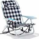 Portable Beach Chair for Adults, Outdoor Camping Chair Lay Flat Folding Backpack Beach Reclining Chair with 5 Positions, Headrest, Cup Holder, Heavy Plaid, 20 inches x 20 inches x 30 inches