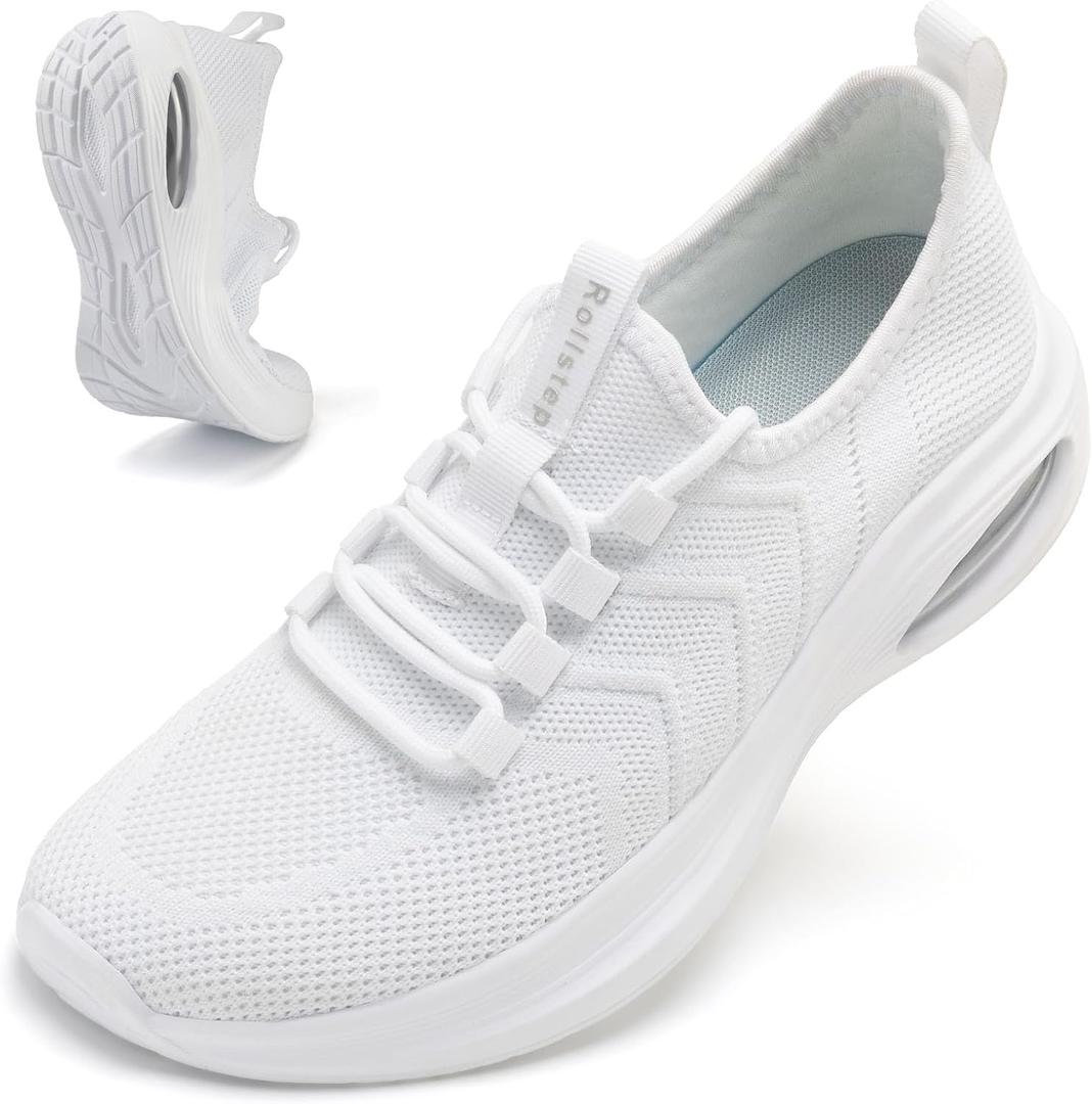 Wide Toe Box Shoes Women Extra Wide Width Sneakers Air Cushion Road Running Shoes Ultra Light Tennis Gym Workout Training Shoes Breathable Walking Shoes with Arch Support (8-8.5 Wide, White)