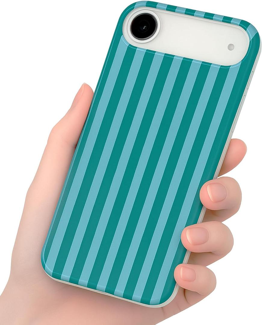 Compatible with iPhone 17 Air Case, with Aesthetics Striped Design Case for Women Girl, Cute Fashion Simple Soft TPU Slim Protection Phone Case for iPhone 17 Air 6.5' - Dark Green & Blue