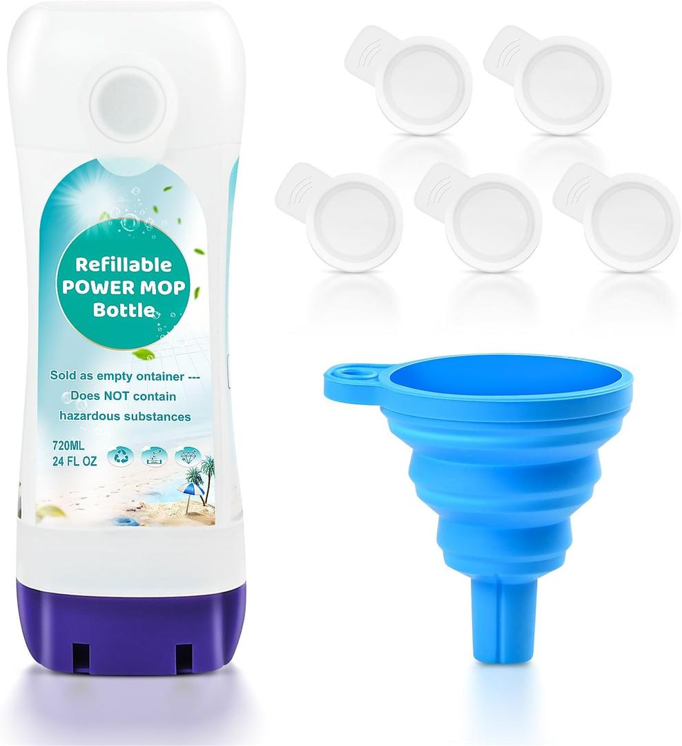 Refillable Bottle for Swiffer Power Mop, 720ML / 24 FL.OZ Reusable Solution Container, Leak-Resistant Lock, Use Any Liquid Cleaner