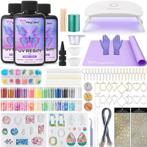 HeyClear UV Resin Molds Jewelry Making Kit with Light -300g Super Clear, Hard, Low Odor, Premixed and Fast Curing for Keychains, Earrings, DIY Craft Decorations