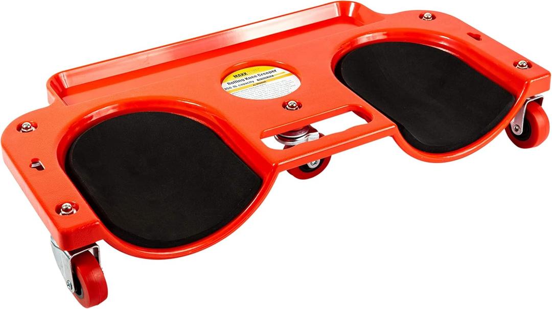 MaxWorks MaxxHaul 80748 Rolling Knee Creeper/Pads ABS High-Impact Frame, 5 Swivel Castors, Tool Tray Holder, multi-color, Small