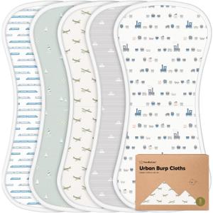 Organic Burp Cloths Baby Boy & Girl - 5-Pack Super Absorbent Cotton Burping Cloths for Babies, Soft & Plush Newborn Spit Up Rags, Infant Towels for Milk Spit Up, Unisex, Large 21" x 10" (Vessels)
