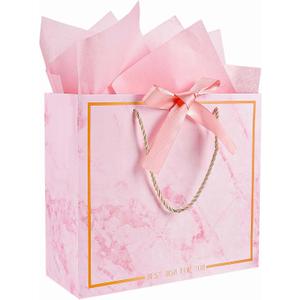 3 x Gfractolux Large Gift Bags, 1 Pack Gift Bags with Tissue Paper and Cards, Gift Bags with Handles for Birthdays, Baby Shower, Weddings, Party Favor, Holiday Presents, Anniversary(Marble Pink)