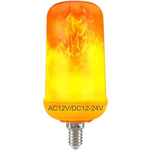 AC/DC12V Low Voltage LED Orange Flame Bulb, E12 Candelabra Base, 6W Fire Flickering Bulb Orange Lights for Outdoor Lanterns,Landscape Lights,Cabin Light,Solar Battery Powered System, 1-Pack