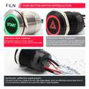 2PCS Latching Push Button Switch Power Button 12v 24v Switch 19mm 3/4'' Includes 180x Replacemnt Symbols 5A IP67 Waterproof Switches for Cars Boat Panel Mounting(Black Plated Red)