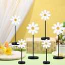Geetery 6 Pack Spring Floral Centerpieces Wooden Daisy Table Decor Boho Daisy Flower Tabletop Decor Spring Table Decorations for Home Farmhouse Kitchen Dining Living Room Office Desk(White)