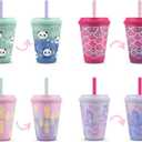 Ello 12oz Kids Plastic Reusable Color Changing Cups with Twist on Splash-Proof Lids and Straw, BPA Free, Dishwasher Safe (4 Pack Fruit Pop)