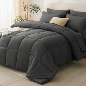 CozyLux Queen Comforter Set Dark Grey - 7 Pieces Bed in a Bag Queen, All Season Breathable Bedding Sets, Oeko-Tex Certified Bed Set with Down Alternative Comforter, Sheets, Pillowcases & Pillow Shams
