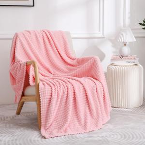 Puncuntex Light Pink Flannel Fleece Throw Blanket 50"x60",Soft Plush Cozy Valentines Blankets,Birthday Gifts for Mom,Women,Mothers Day with Square Grid Design for Couch Sofa Chair
