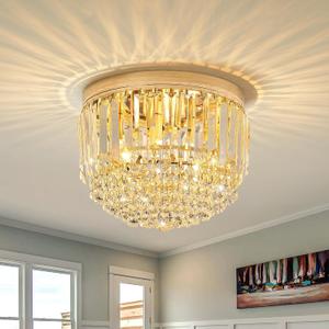 YMP&YZX Modern 3-Lights Crystal Chandelier French Gold,11.8" Semi Flush Mount Crystal Ceiling Light LED Round Chandelier Light E12 Base for Bedroom Living Room