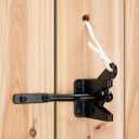 Self Locking Heavy Duty Gate Latch Automatic Gravity Lever for Wooden Fence with Longer Fasteners, Door Latches with Pull String, Steel, Black