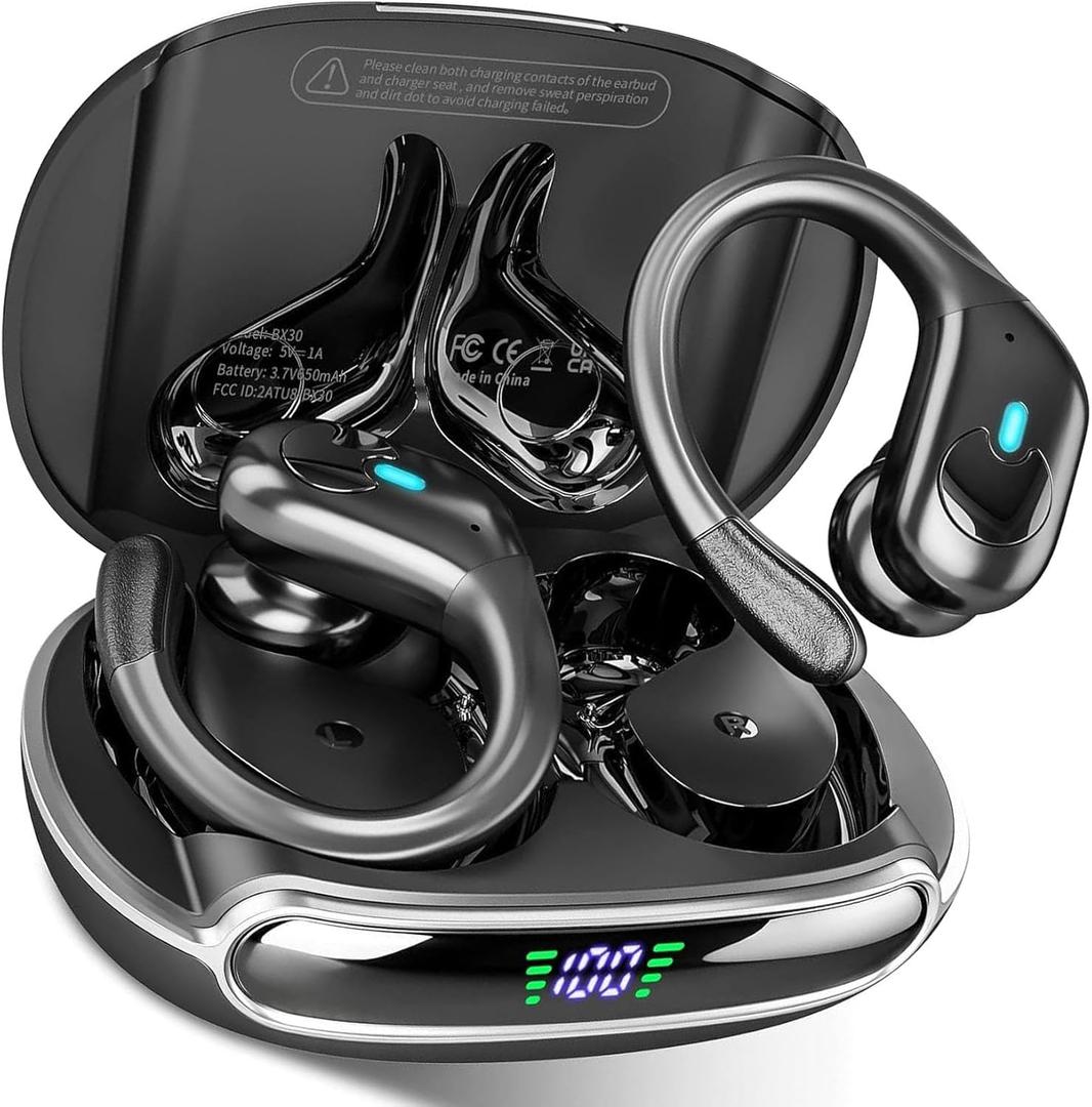 Sajawass Wireless Earbuds Bluetooth 5.3 Headphones, Noise Canceling Ear Buds with 75hr Playtime, LED Power Display, IPX7 Waterproof Earphones Over-Ear Earphones for Sports/Workouts