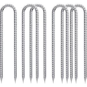 Rebar-Stakes-12-Inch-Galvanized, U Hook Trampoline Stakes 6 Pack Ground Anchors Tent Stakes Heavy Duty for Plants Anti-Rust Landscape Fabric Stakes Artificial Turf