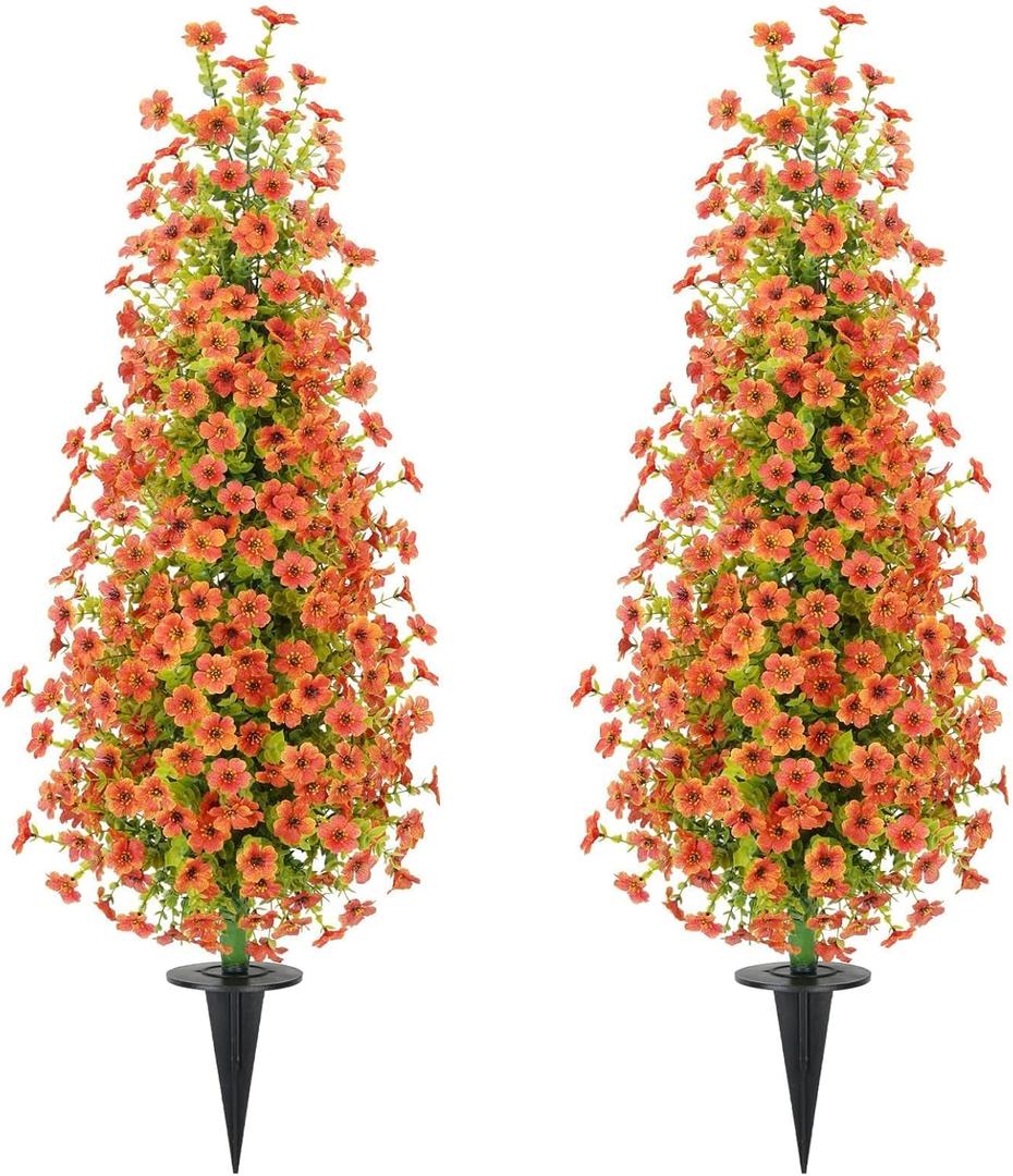 2 Pcs 3.6FT Topiary Trees Artificial Outdoor, Fall Tree Faux Flowers UV Resistant Shrubs for Indoor Planters Outdoor Porch Halloween Decoration Orange
