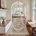 Madane Hallway Runner Rug 2'6''x12', Non Slip Vintage 12ft Runners for Hallways Washable Kitchen Rugs Soft Low Pile 2.5x12 ft Rug Runner for Laundry Room, Entryway and Bedroom, Turmeric/Grey