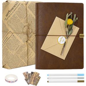 Vienrose Photo Album Scrapbook Kit, 9x6.5 Inch, 60 Pages, Dark Brown