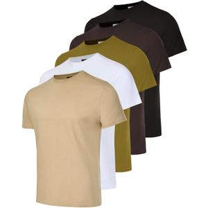 Real Essentials 5 Pack: Mens 100% Cotton Casual T-Shirts Plain Jersey Shirts Fashion Tees, M