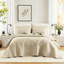 Comfort Spaces Ivory Oversized Queen Quilt Set 102"x118" Bedspread Quilted Summer Lightweight Microfiber Bedding Coverlet with Double Sided Stitching Soft All Season Cozy 3 Piece with Matching Shams