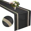 FAVE Woven Vinyl Table Runner Black Table Runner Woven with Golden Threads 72x12 Inches Wipeable Waterproof Dining Table Mats for Wedding, Banquet,Party, Restaurant (Black-72x12)